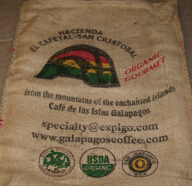 Bags of organic, bird friendly Galapagos coffee
